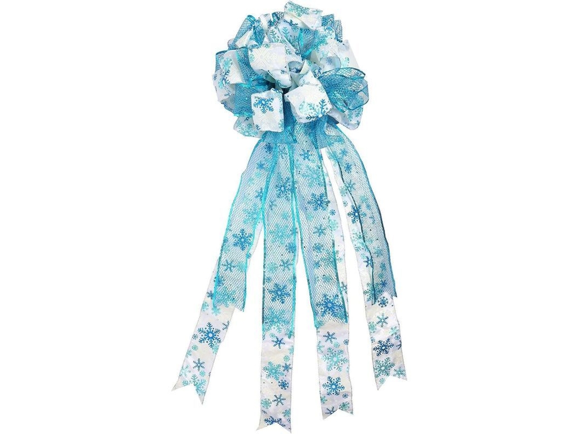 Lazo Decorativo Grande Para Árbol De Navidad, Guirnalda De Poliéster Azul, 86.4x33 Cm