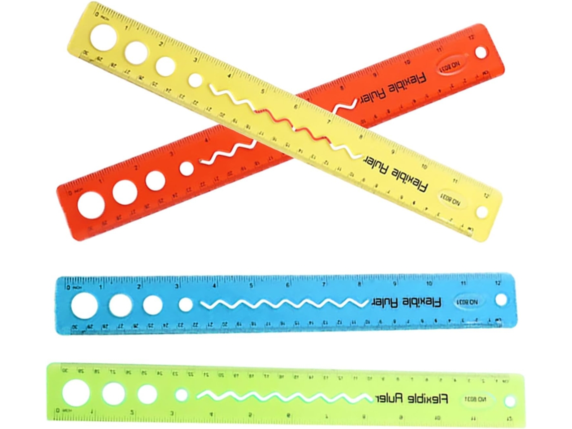 Régua de plástico transparente, portátil e flexível de 30 cm, conjunto de 4 peças.