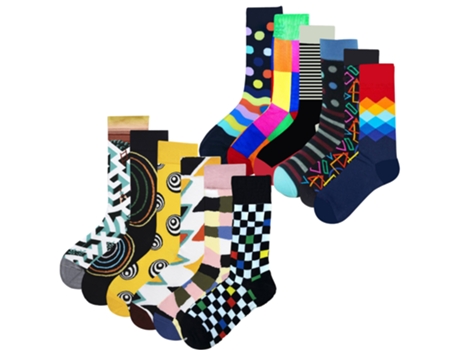 Conjunto de 12 pares de meias até o joelho com desenhos, padrões geométricos I, tamanho único 37-44 Mac Been