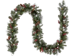 Guirlanda De Natal Artificial Pré Iluminada, Verde, Abeto Crestwood, Velas Brancas, Decorada Com Pinhas, Cachos De Frutas Vermelha Aquaforge