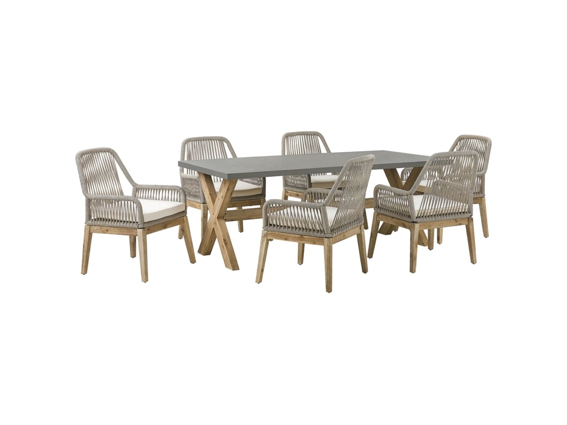 Conjunto De Refeição Com Cadeiras Beliani Olbia De Madeira De Acácia Creme 200x100x75