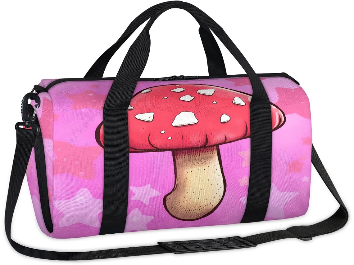 Bolsa Esportiva Fofa com Estampa de Cogumelos POLÍESTER 45x21x23 cm DESIGN DU