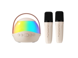 Coluna Bluetooth com dois microfones, portátil, para karaoke, cor creme