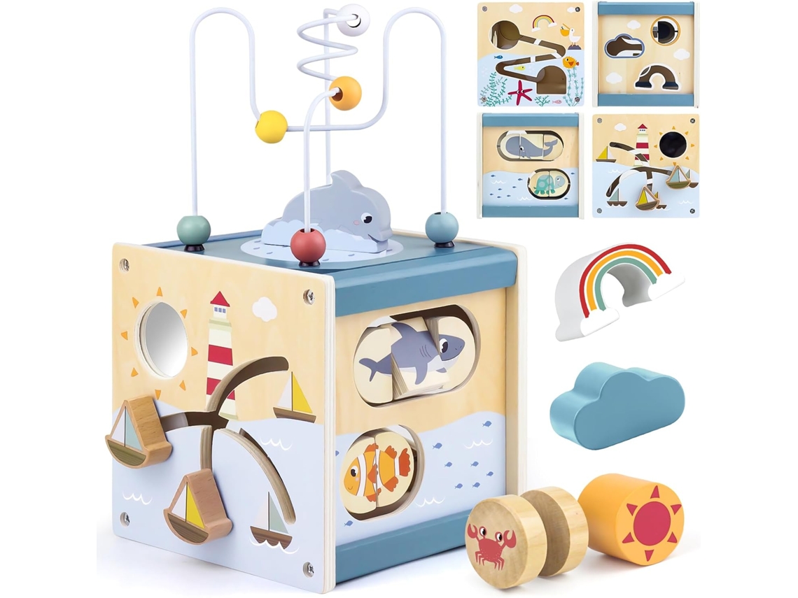 Cubo de Atividades de Madeira, Brinquedo Montessori para Crianças a Partir de 1 Ano GERTIZ