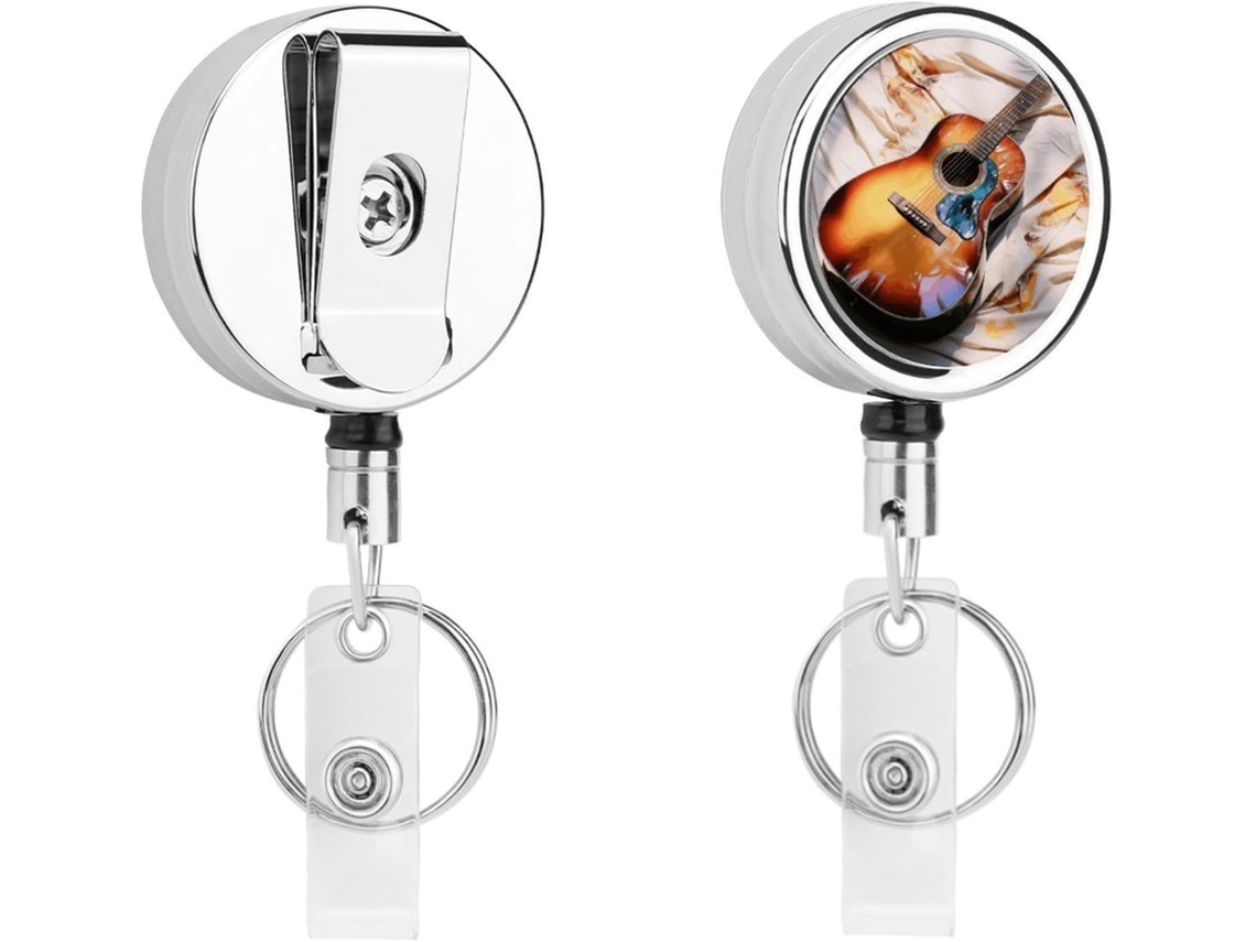 Porta Crachá Com Clipe Retrátil De Metal Em Aquarela Violão Acústico, Portátil, Em Nylon, Com Cordão De Aço