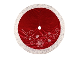 Tapete De Natal De 48 Polegadas Com Renda Bordada Em Formato De Floco De Neve Vermelho., Tecido Não Tecido + Fibra De Poliéster