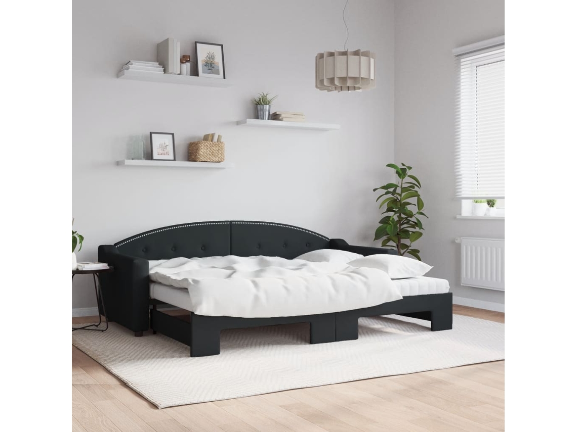 Vidaxl Sofá cama com Gavetão e Colchões 80x200 Cm Tecido Preto