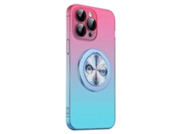 Capa Para Iphone 16 Pro Com Mostrador E Suporte, Cor Gradiente, Rígida, De Pc, Rosa E Azul