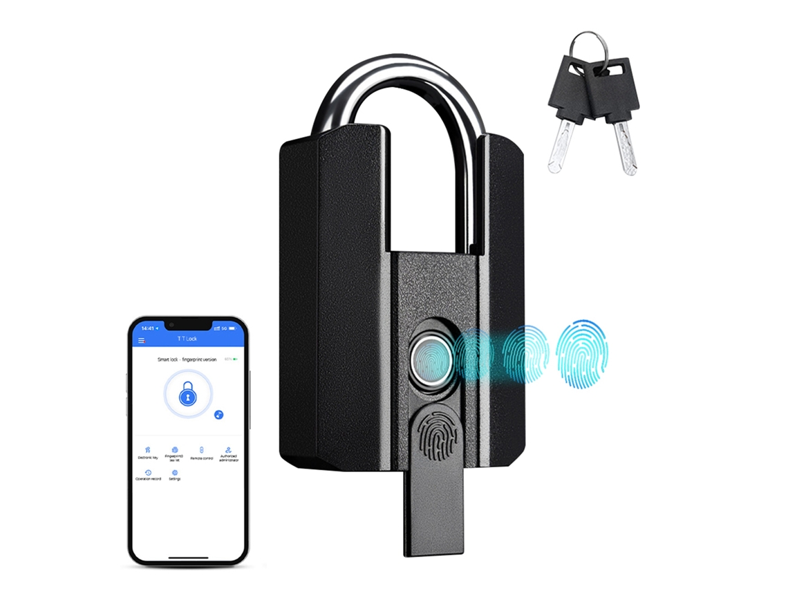 Smart Fingerprint Padlock (ip67 Water Resistant Black, App Control) Eoocoo