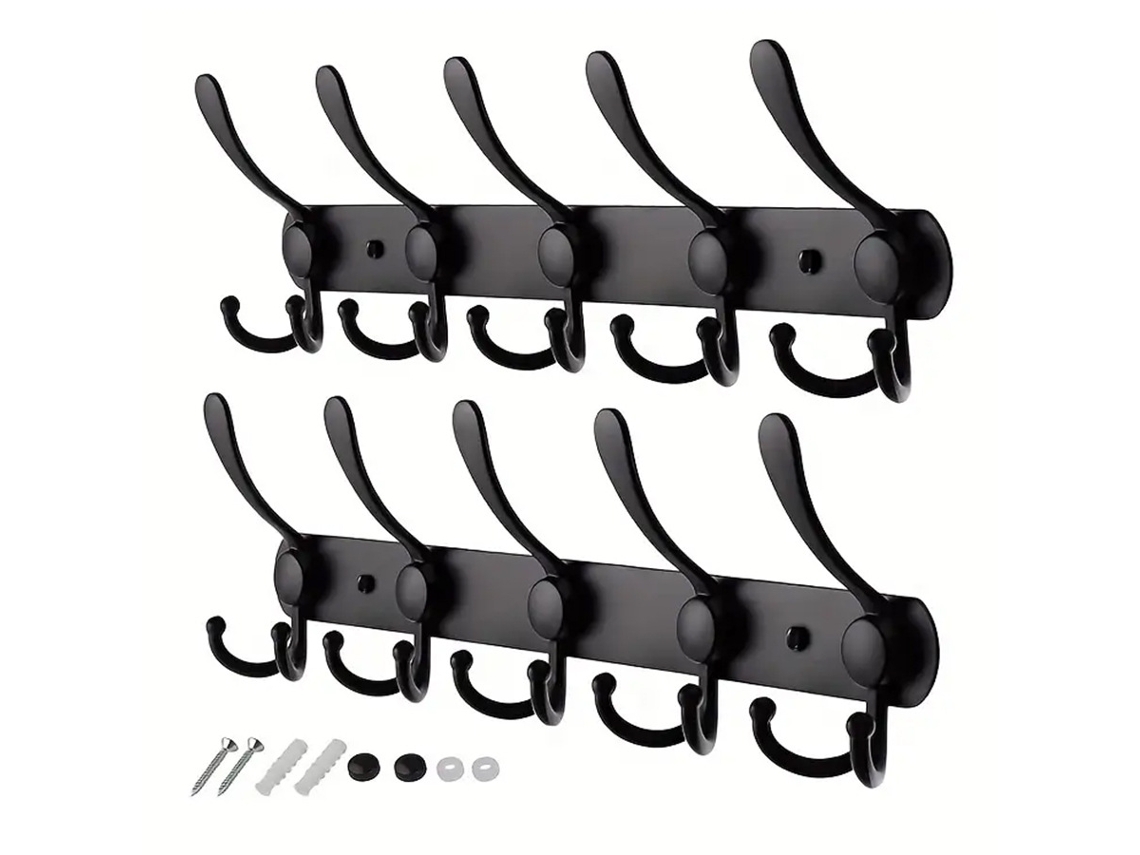Cabideiro de Parede para Roupas, Ganchos para Roupas, Instalação com Ou Sem Furos, Pacote com 2 Unidades, Aço Inoxidável, Preto BRILVIBERA