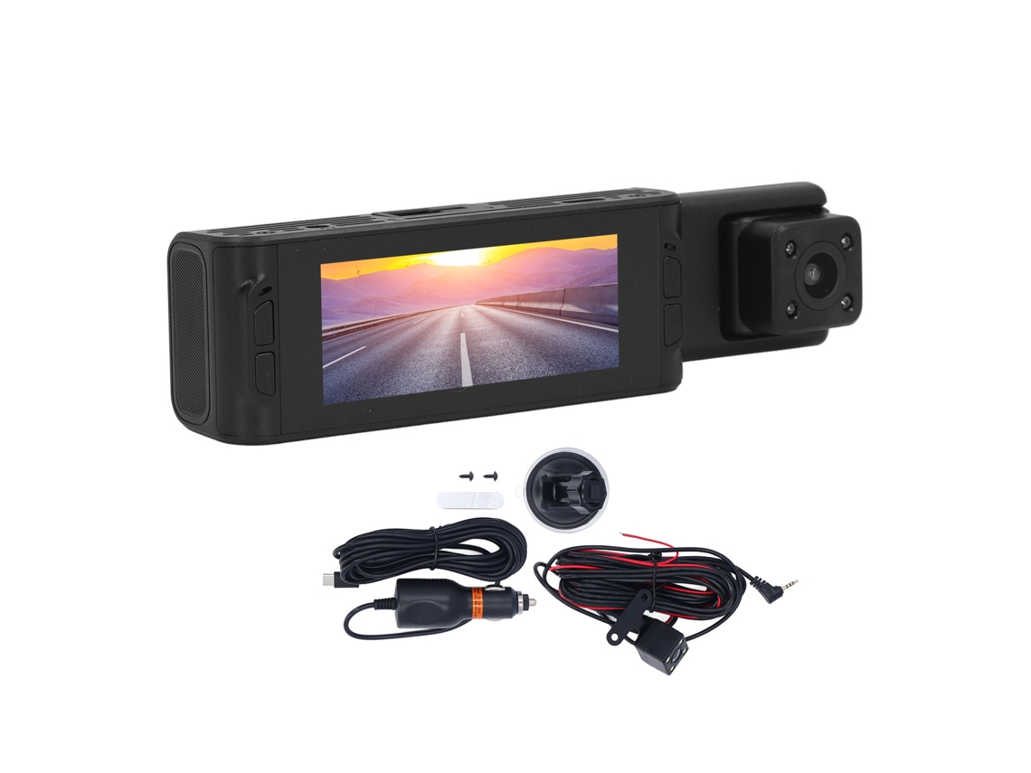 Câmera de bordo 3 canais 1080p HD com visão noturna, duas lentes e câmera de ré Wi-Fi
