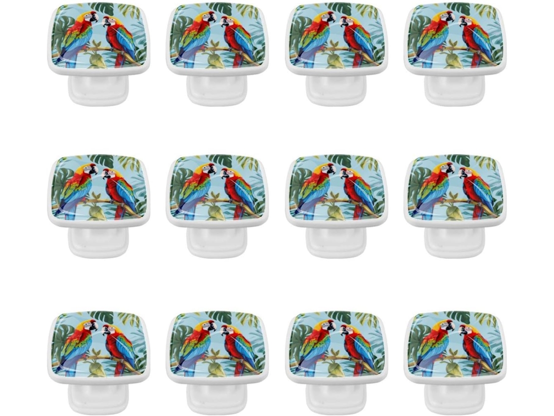 Puxadores Quadrados Para Gavetas De Cômoda, Puxadores Para Armários De Cozinha, 12 Peças, Pássaros, Folhas Tropicais