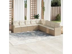 Vidaxl 9 Pcs Conjunto De Sofás P/ Jardim Com Almofadões Vime Pe Bege