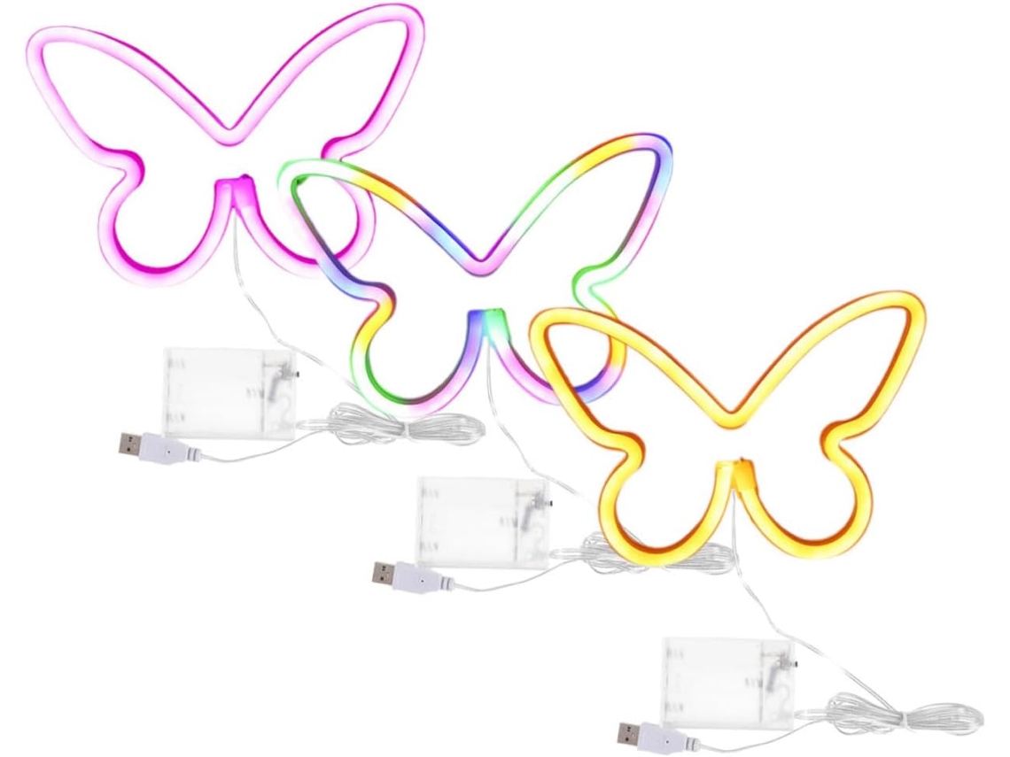 Conjunto De 3 Luzes De Néon Led Para Pendurar, Luzes Decorativas De Parede, Alimentadas Por Bateria E Usb, 3 Cores, Sinalização