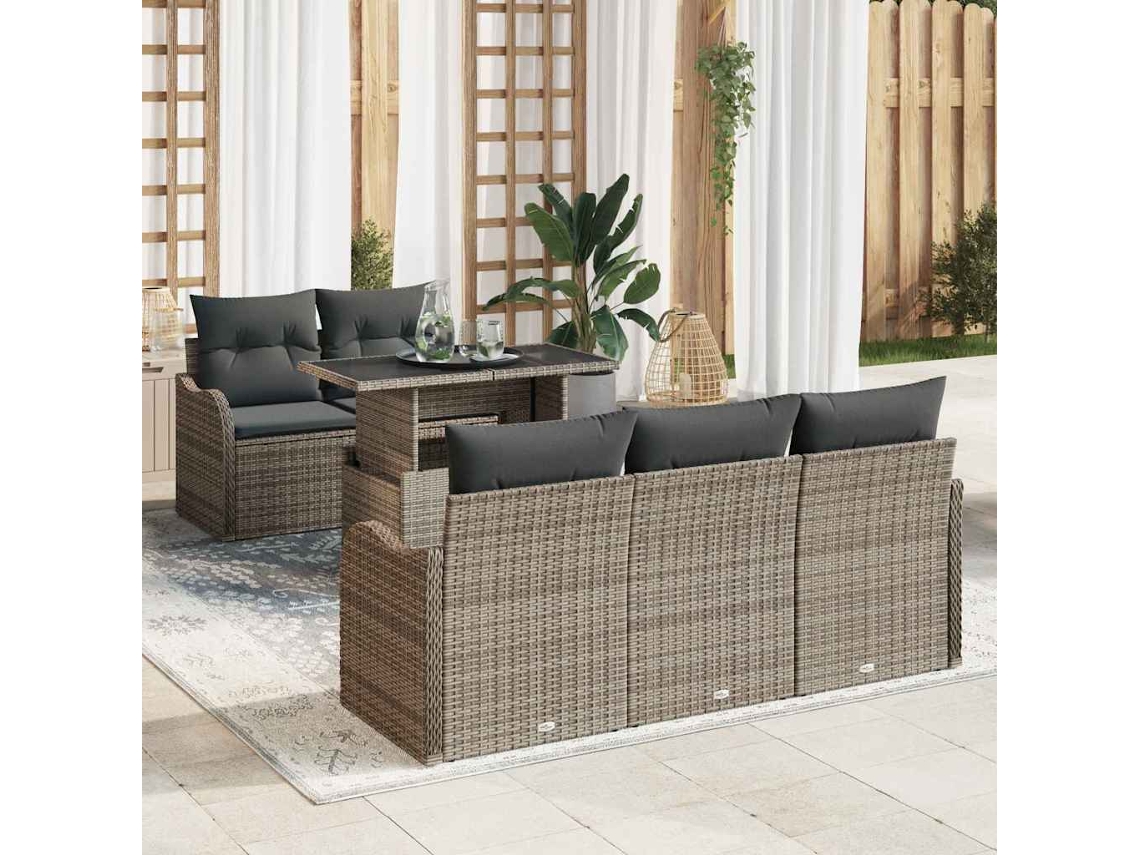 Vidaxl Conjunto De Sofá De Jardim Com Almofada Manual 6 Pcs Cinzeto