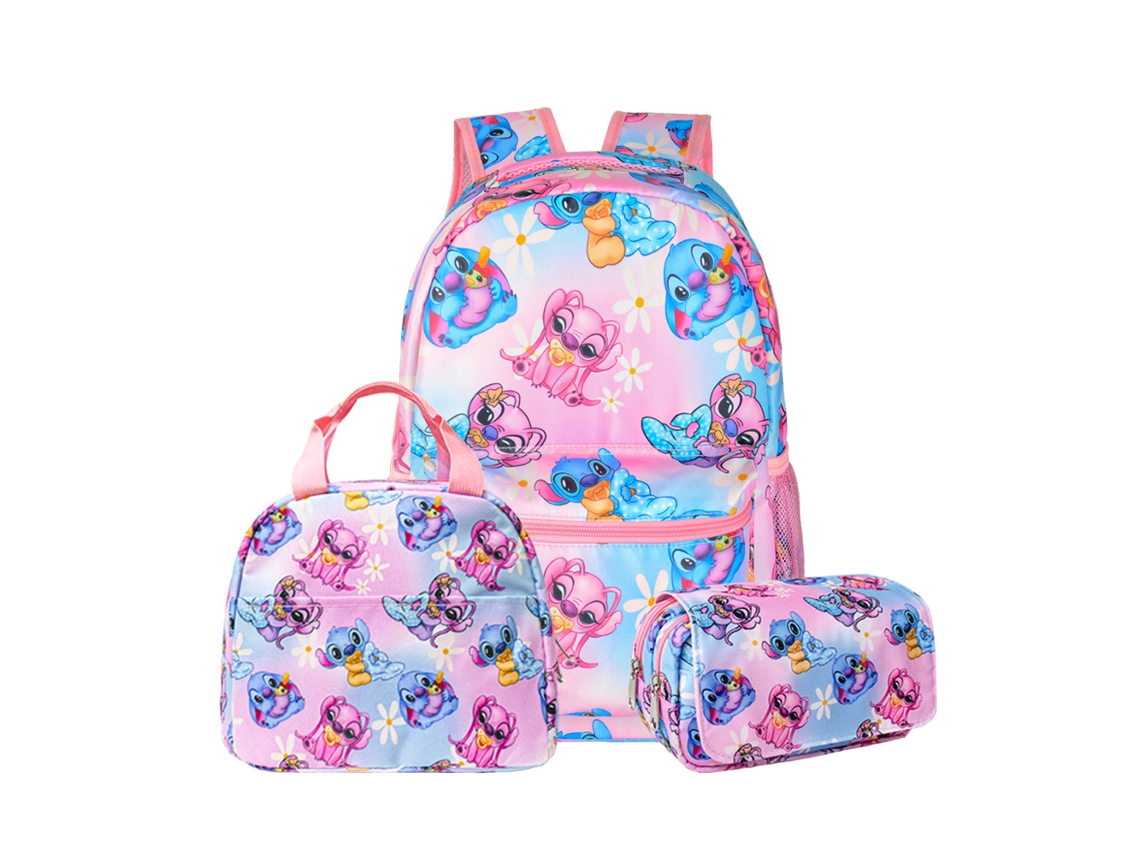 Conjunto De Três Peças De Mochila Escolar Com Padrão Floral Esbatido, Incluindo Mochila Escolar E Lancheira Térmica E Estojo, Modelo 14