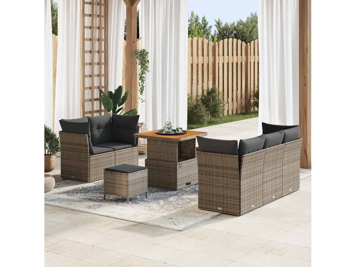 Vidaxl Conjunto De Sofá De Jardim Com Almofada Manual 8 Pcs Cinzeto