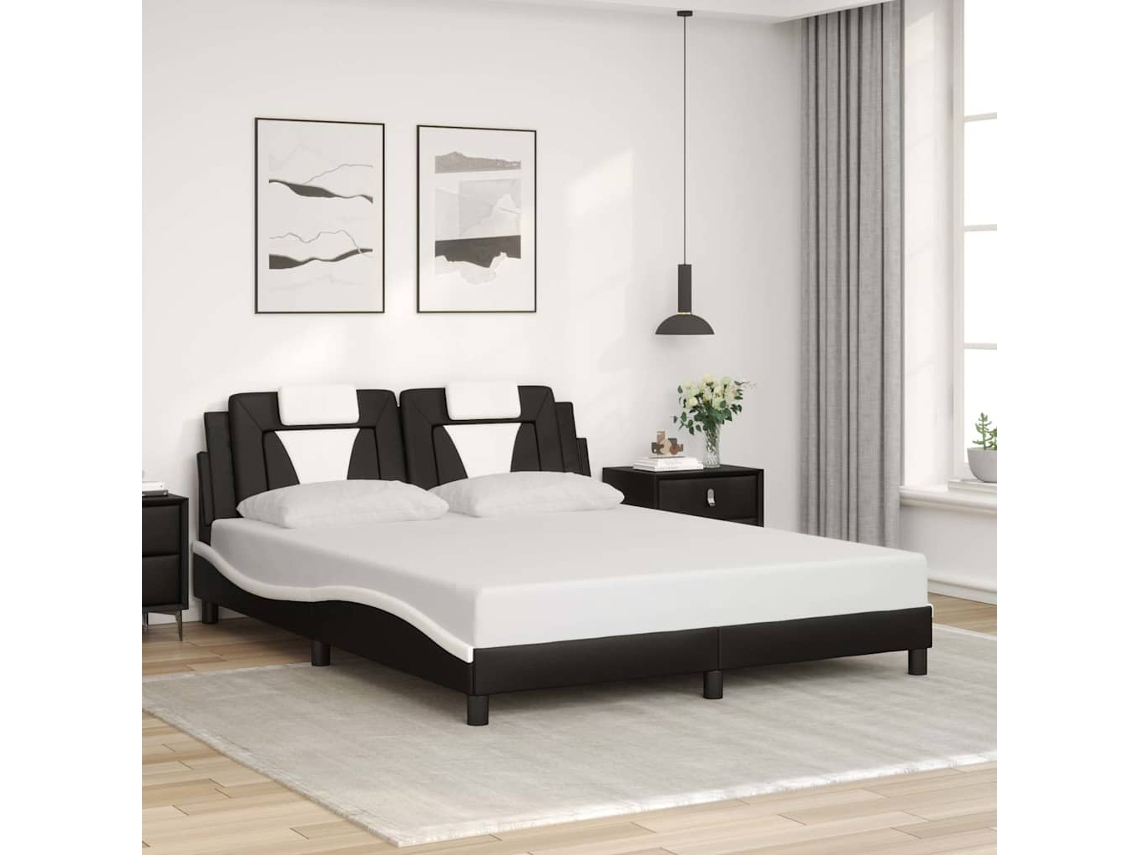 Vidaxl Estrutura De Cama Viana Sem Colchão 160x200cm Couro Artif. Preto/branco