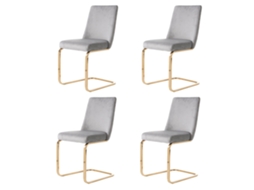 Conjunto luxuoso de 4 cadeiras de jantar em veludo cinza, estilo diamante e pés de metal dourado para sala ou quarto PAPRIKA | PAPRIKA