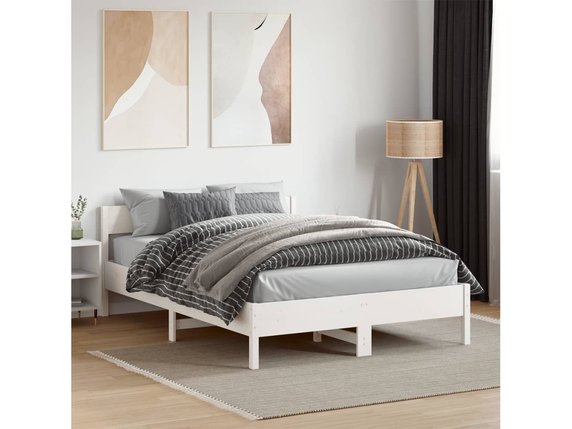 Cama Sem Colchão 135x190 Cm Madeira De Pinho Maciça Branco