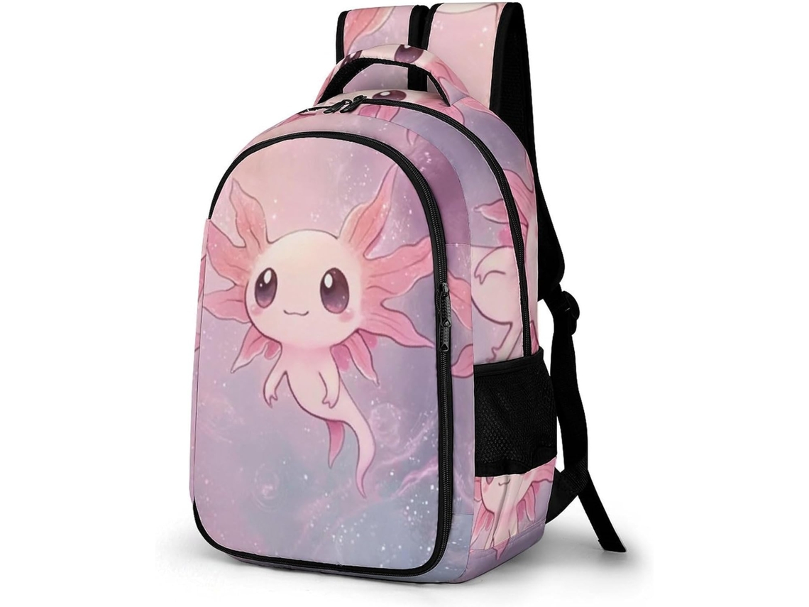 Mochila Escolar Feminina Para O Ensino Fundamental, Axolotl Adolescentes, Infantil De Lazer Com Design