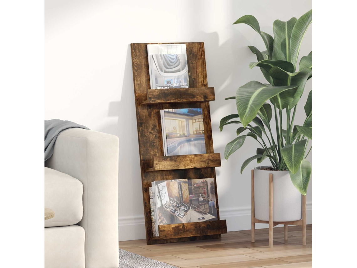Vidaxl Estante De Revistas Carvalho Defumado 43 X 11 X 102 Cm