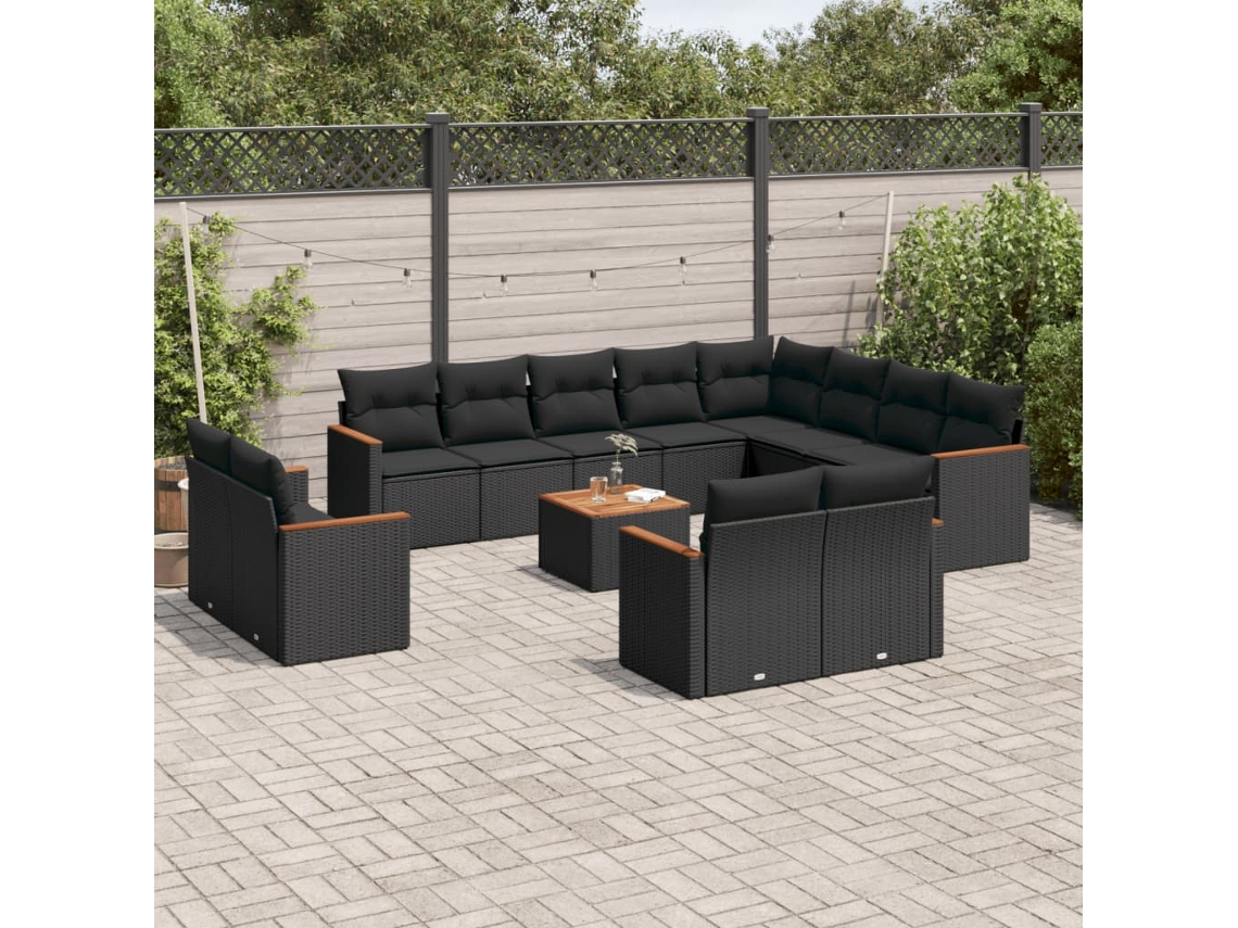 Vidaxl 13 Pcs Conjunto De Sofás De Jardim Com Almofadões Vime Pe Preto