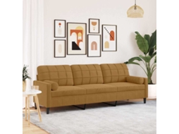 Vidaxl Sofá 3 Lugares C/ Almofadas Decorativas 210 Cm Veludo Castanho