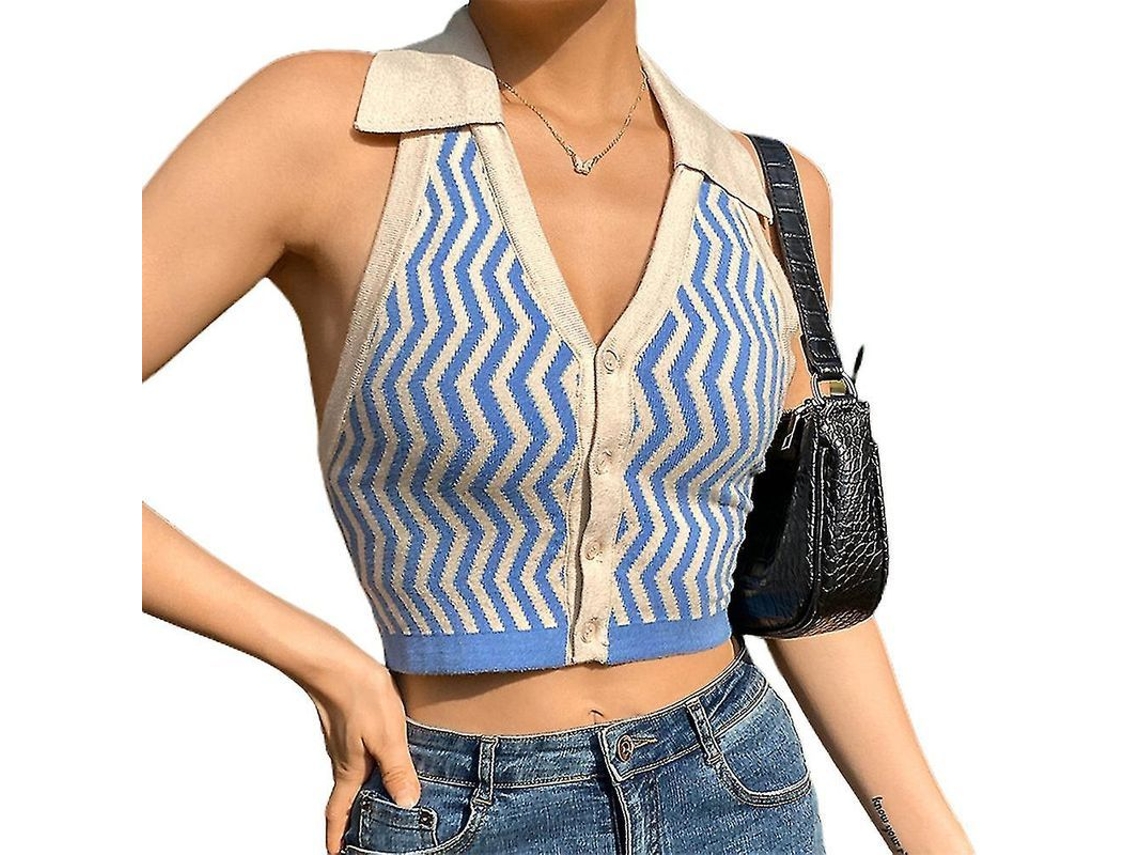 Top Cropped Y2k para Mulher de Tricô com Gola Halter e Sem Costas