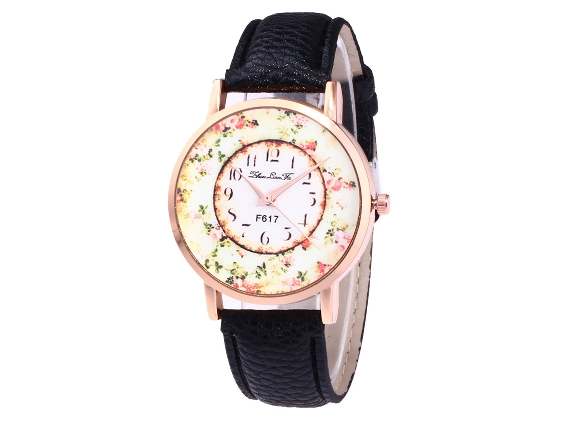 Reloj De Cuarzo Con Correa De Cuero Pu Con Dial Redondo De Moda Para Mujer (negro)