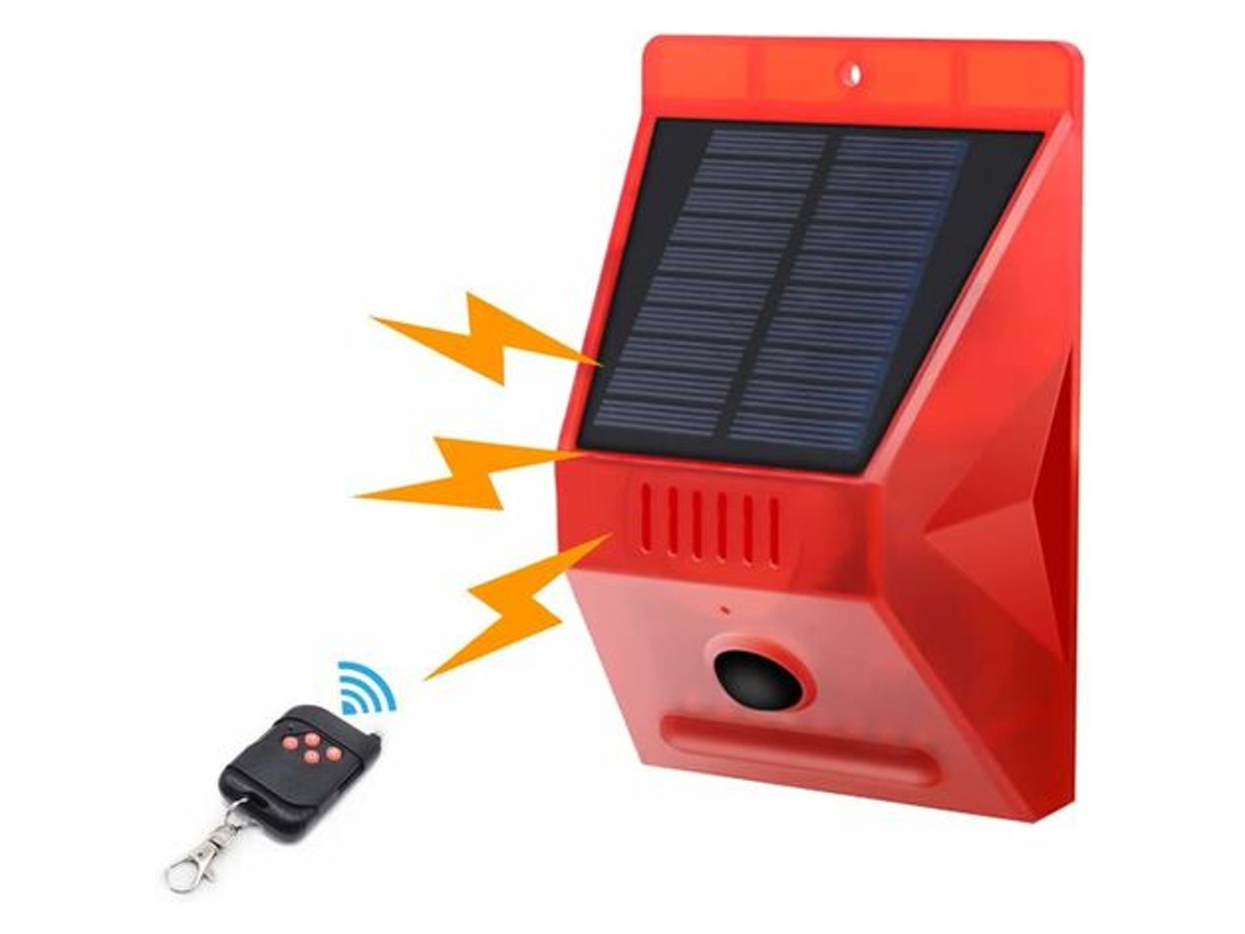 Alarme Solar de Luz e Som com Controle Remoto Inglês com Luz de Advertência Solar