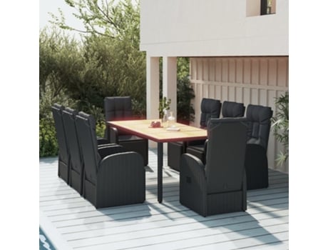 Pcs Conjunto De Jantar P/ Jardim Vime Pe/acácia Maciça Preto Haochrymec