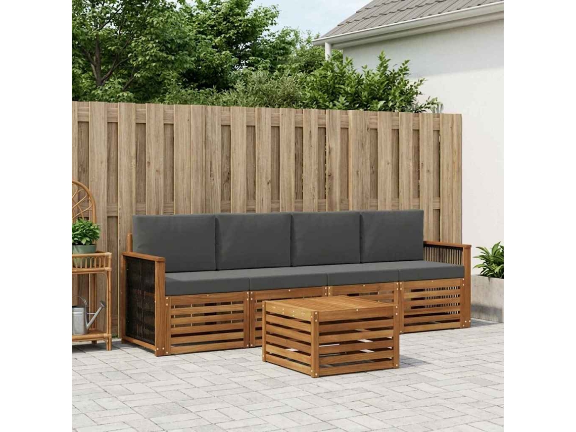Vidaxl Conjunto De Sofás Para Exterior 5 Unid. Natural E Antracite