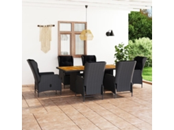 Vidaxl 7 Pcs Conj. Jantar Exterior C/ Almofadões Vime Pe Cinza-escuro