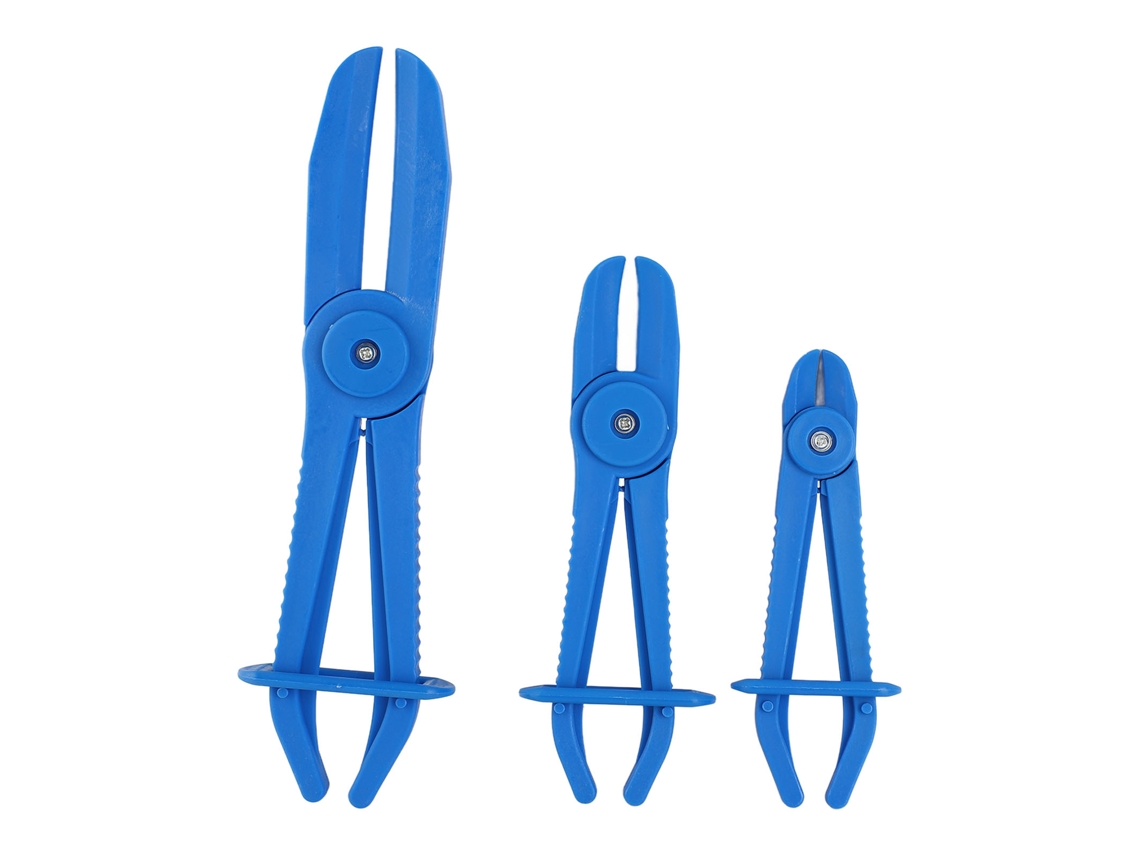 Conjunto de 3 alicates de nylon isolantes e flexíveis para mangueiras de freio e combustível, vários tamanhos, azul.