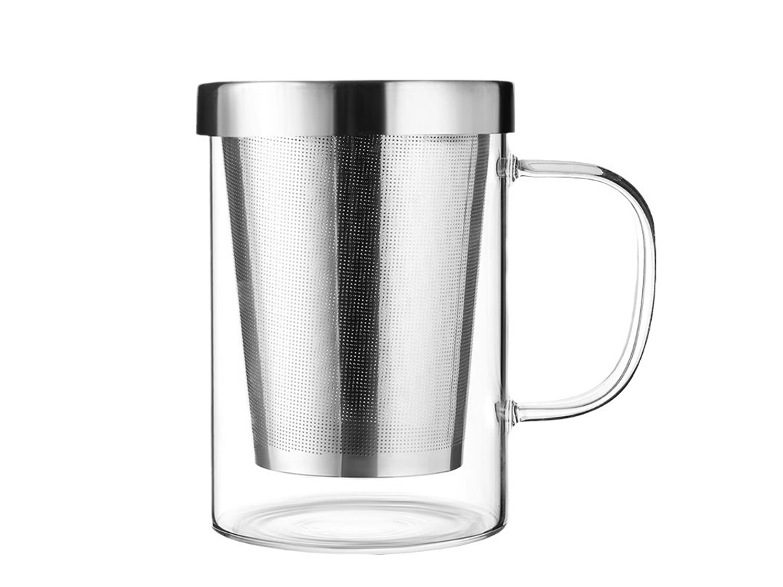Xícara De Chá Com Filtro E Tampa Para Infusão Vidro Borossilicato Grande 500 Ml Aquaforge