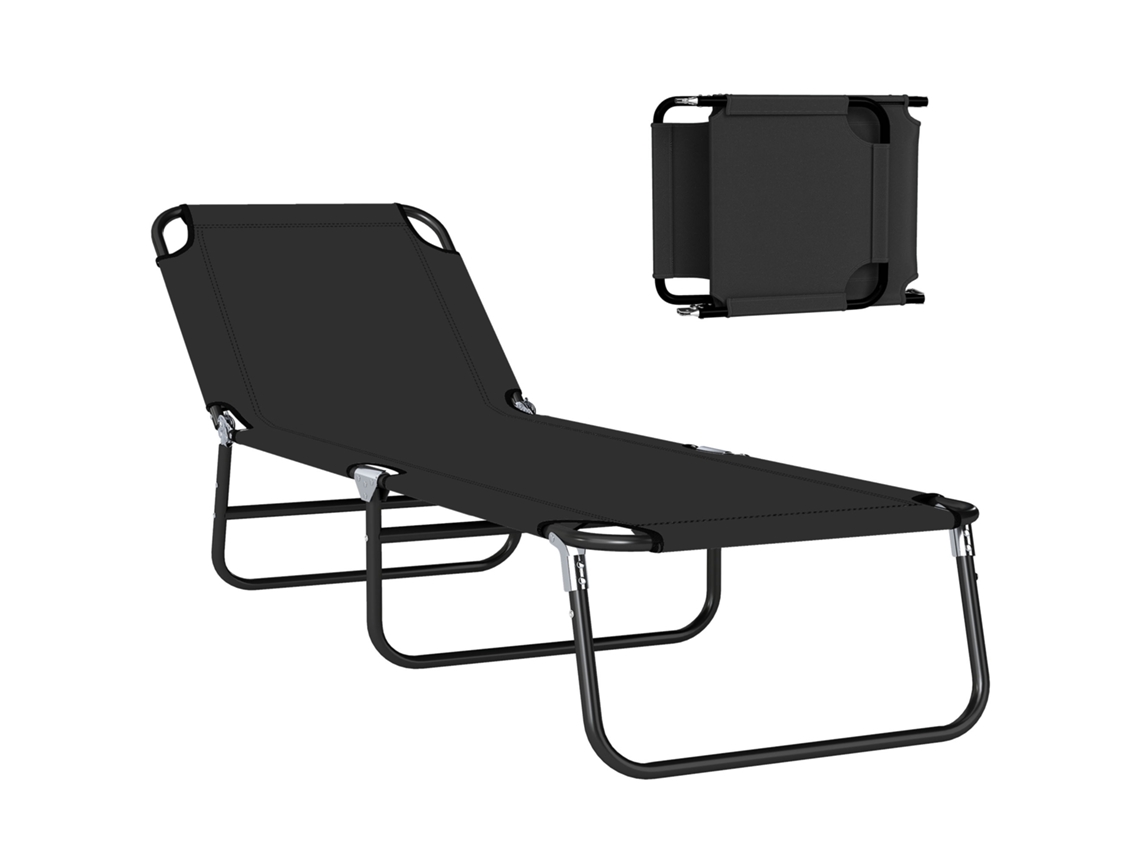 Espreguiçadeira Dobrável Reclinável Com Ângulo Ajustável De 3 Posições Para Exterior Carga 120 Kg 188x56x28 Cm Preto