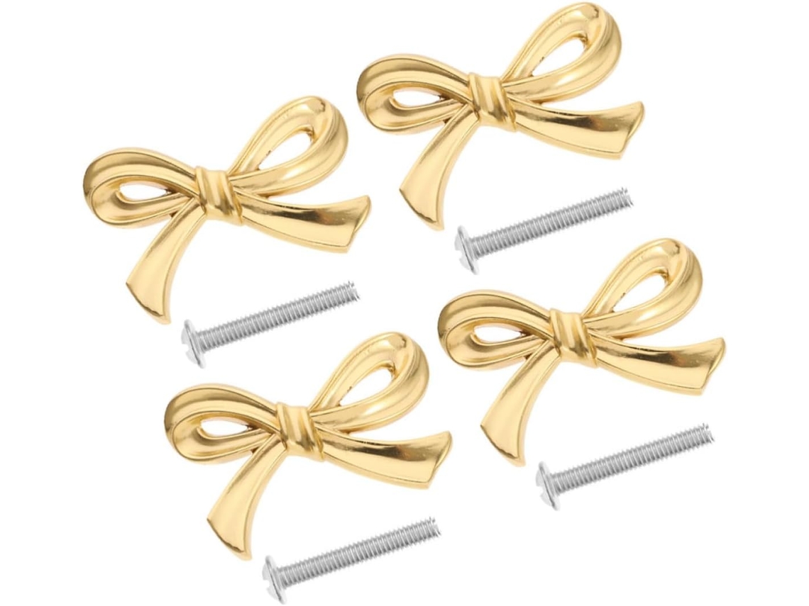 Conjunto De 4 Puxadores Cozinha Collbath Em Latão Dourado Formato Laço, Elegantes E Com Estilo Vintage, Ideais Para