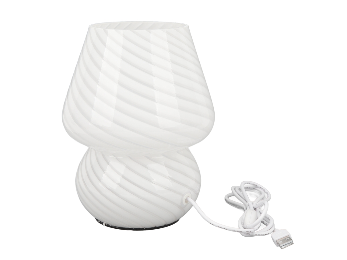 Lâmpada de Mesa Cogumelo de Vidro Listrado Warm Light Dimming Contínuo para Quartos Decor Home