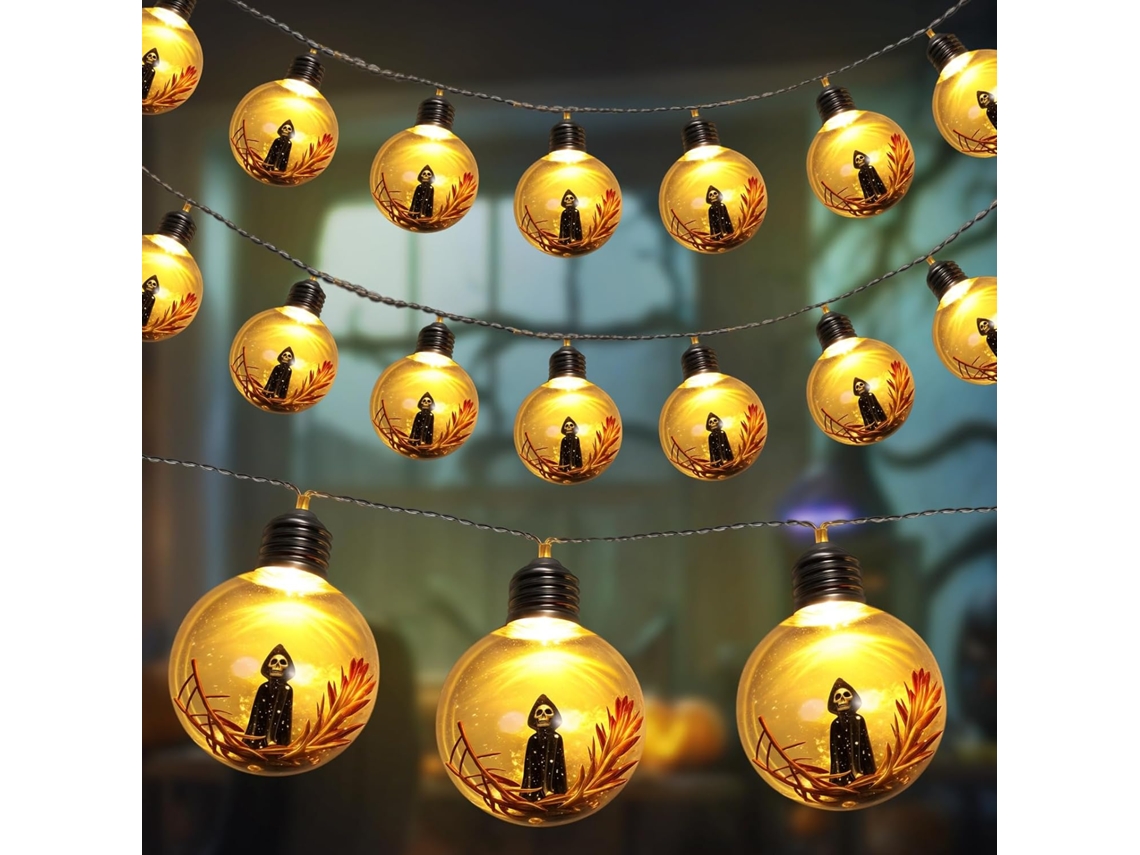 Luzes De Halloween Em Formato Esqueleto, Com 10 Lâmpadas Led E Globo