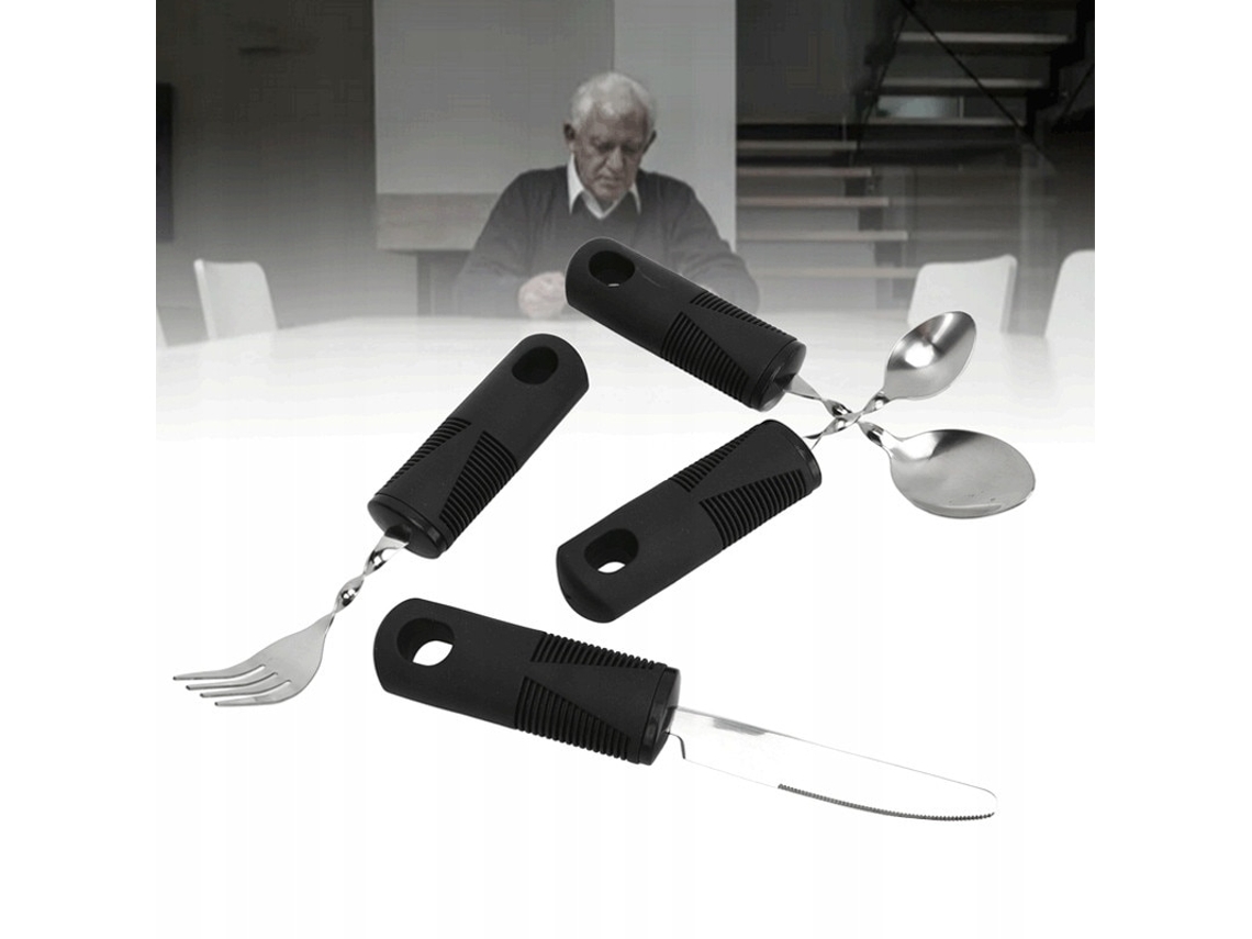 Conjunto De Utensílios De Aço Inoxidável Para Pacientes Com Parkinson 2 Colheres 1 Garfo 1 Faca Ergonomia Fácil De Limpar
