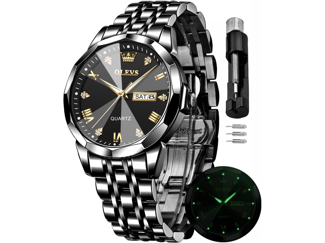 Lurelia Relógio Masculino, Movimento De Quartzo, Analógico, Data/calendário, Luminoso, Aço Inoxidável, Preto