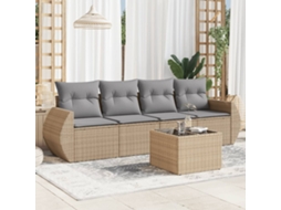 Vidaxl 5 Pcs Conjunto De Sofás P/ Jardim Com Almofadões Vime Pe Bege