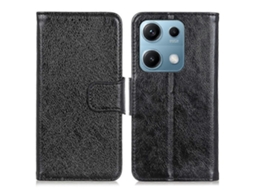 Capa Tipo Carteira Em Couro Rachado Com Textura Napa Para Xiaomi Redmi Note 14s 4g, Preta