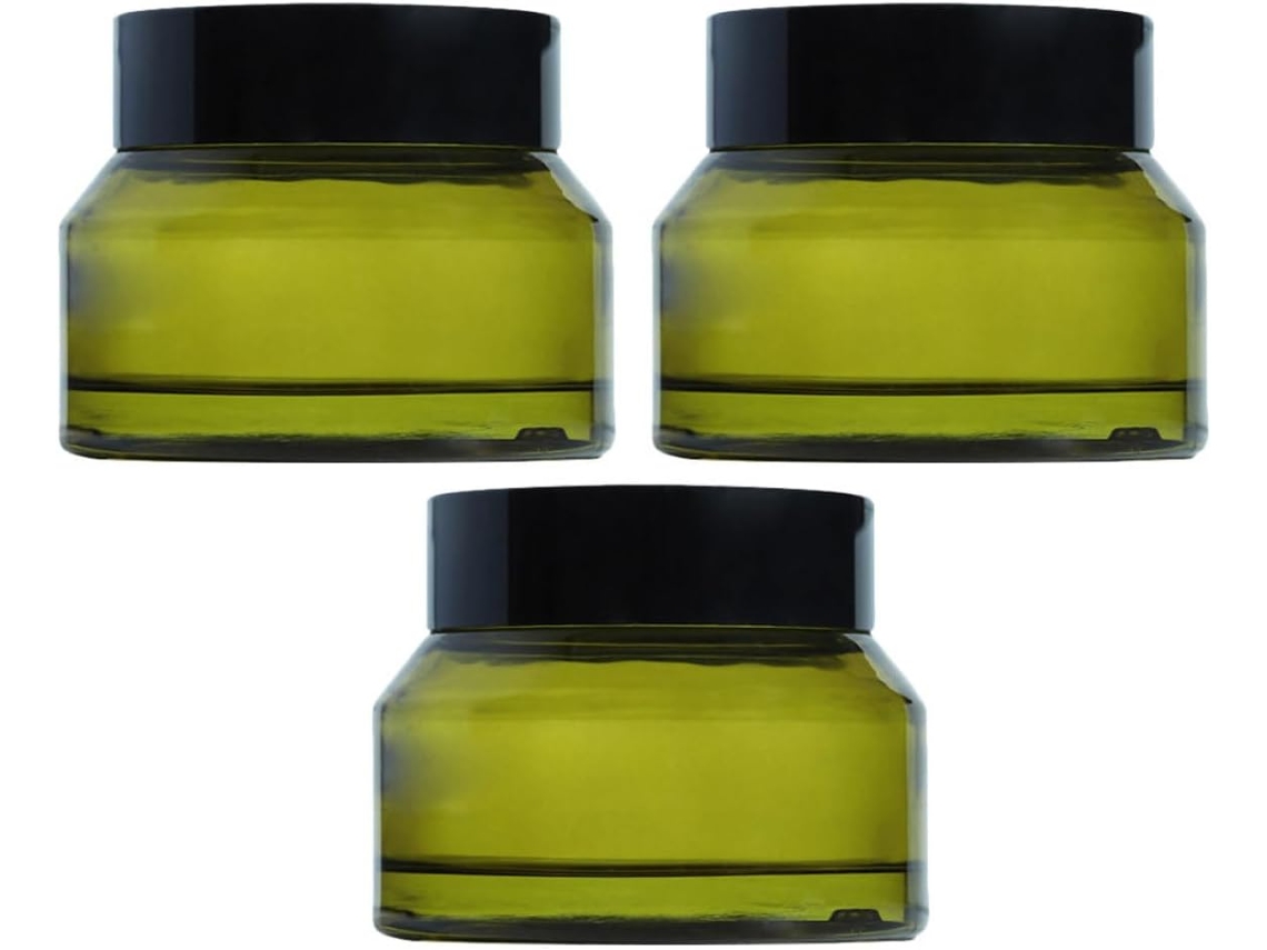 Conjunto De 3 Potes De Vidro Verde Reutilizáveis Para Creme