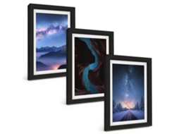 Composição De Quadros Céu Noturno Com Montanhas E Paisagem De Inverno Espelharte (3 Peças 20x30 Cm)