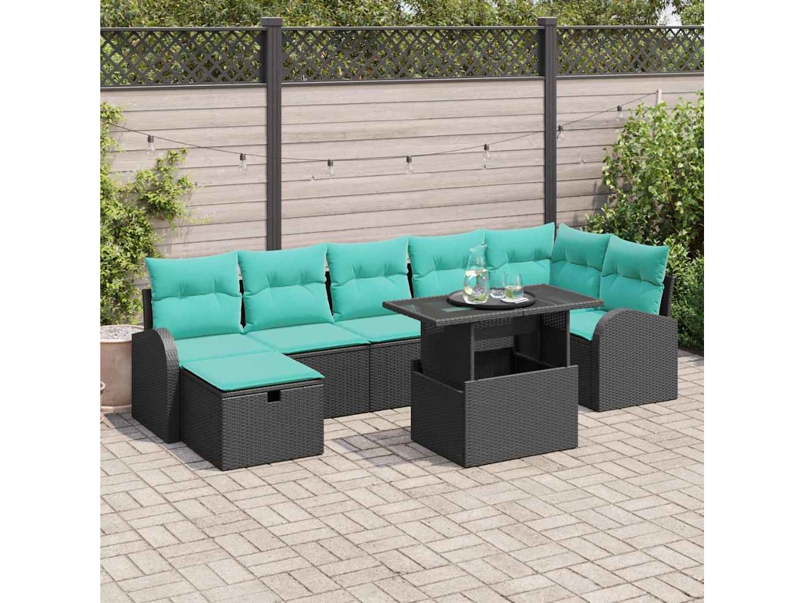 Vidaxl Conjunto De Sofá De Jardim 8 Pcs Preto Rattan Sintético