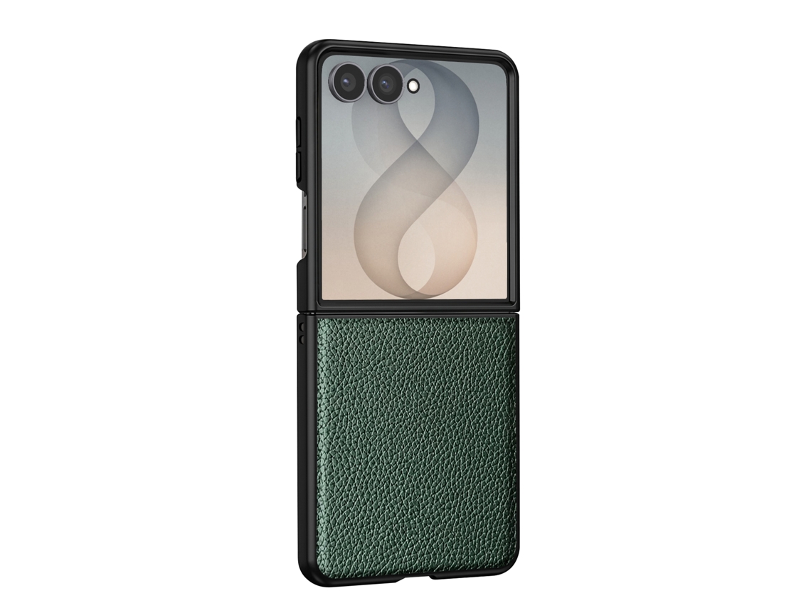 Capa Para Galaxy Z Flip 8 Dobrável Efeito Couro Granulado Câmara Elevada