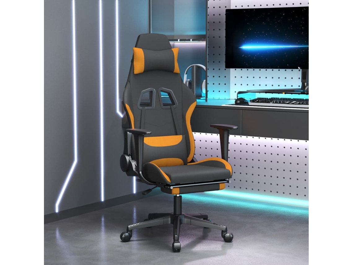 Vidaxl Cadeira De Gaming Com Apoio Para Os Pés Tecido Preto E Laranja