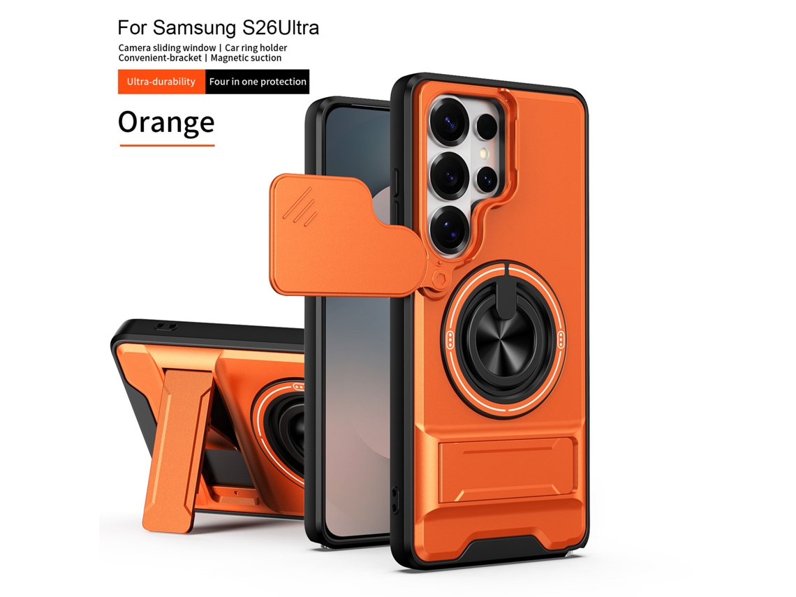 Capa Samsung Com Janela Deslizante E Suporte Duplo.laranja Samsung A35 5g Global Edition (fine Hole)